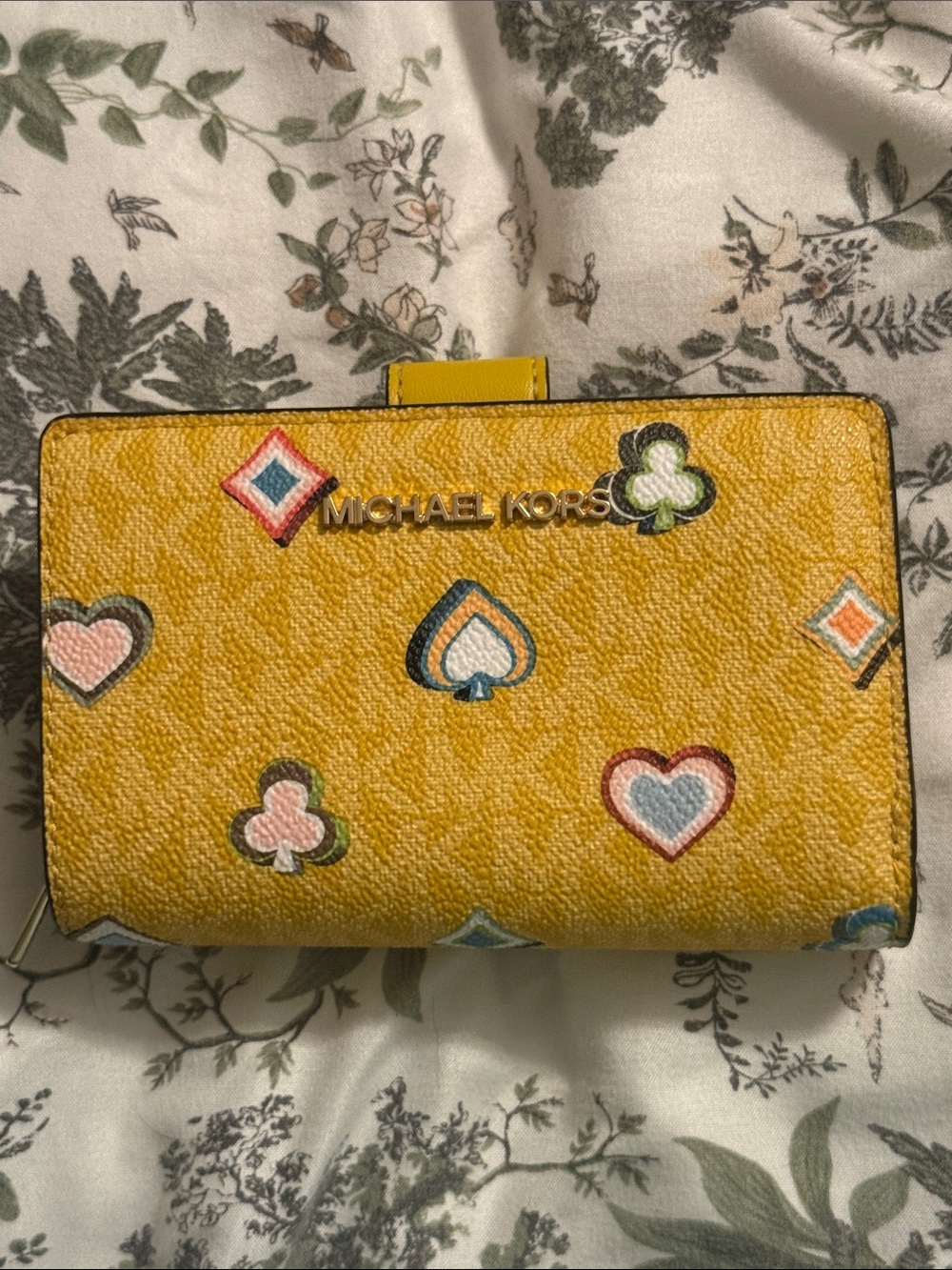 Michael Kors Yellow Printed Cardholder Wallet with Multicolor Motif
